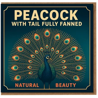 Peacock With Tail Fully Fanned Birthday Card - Natural Beauty Design, Elegant Art Deco Style for Nature Lovers
