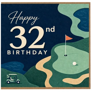 32nd Birthday Card, Golf Themed Happy Birthday Card