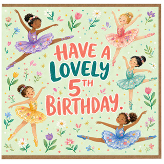 5th Birthday Card, Ballet Dancer Floral Birthday Card