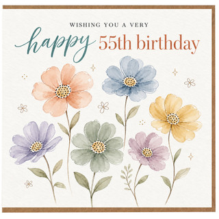 55th Birthday Card, Happy 55th Birthday Floral Watercolour Greeting Card