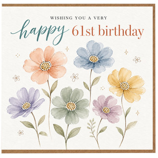 61st Birthday Card, Floral Watercolour Happy 61st Birthday Card