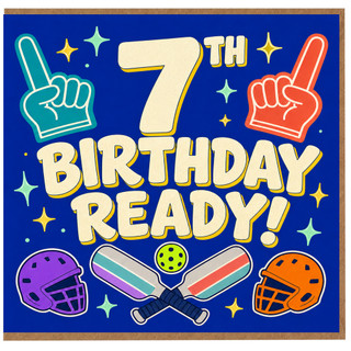 7th Birthday Card, Sports Cricket Design, Birthday Ready!