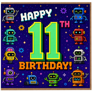11th Birthday Card, Retro Robot Gamer Design