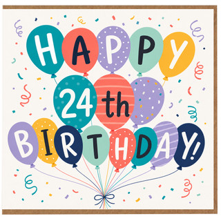 24th Birthday Card, Happy Birthday Balloons Design