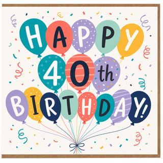 40th Birthday Card, Happy 40th Birthday Balloon Card
