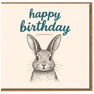 Happy Birthday Card with Hand-Drawn Bunny - Cute Rabbit Illustration for Animal Lovers