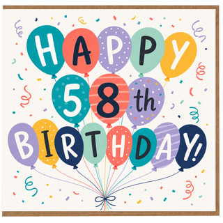 58th Birthday Card, Happy 58th Birthday Balloon Card