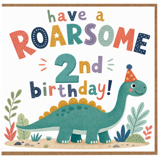 2nd Birthday Card, Roarsome Dinosaur Birthday Card