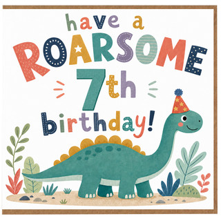 7th Birthday Card, Roarsome Dinosaur Birthday Card