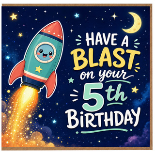 5th Birthday Card, Have a Blast Space Rocket Birthday Card