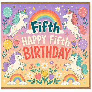 5th Birthday Card, Unicorn Birthday Card for Age 5