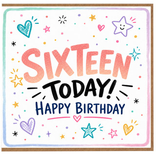 16th Birthday Card, Sixteen Today Happy Birthday Card