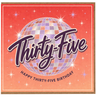 35th Birthday Card, Retro Disco Ball Thirty - Five Birthday Card