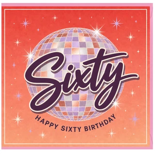 60th Birthday Card, Happy Sixty Birthday Disco Ball Design