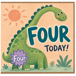 4th Birthday Card, Four Today Dinosaur Birthday Card