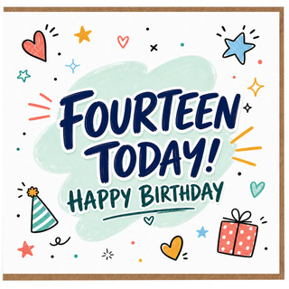 14th Birthday Card, Fourteen Today Happy Birthday Card