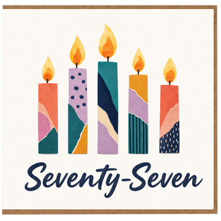 77th Birthday Card, Seventy - Seven Birthday Card with Colourful Candles