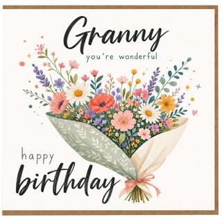 Granny Birthday Card, You're Wonderful Happy Birthday Floral Bouquet Card