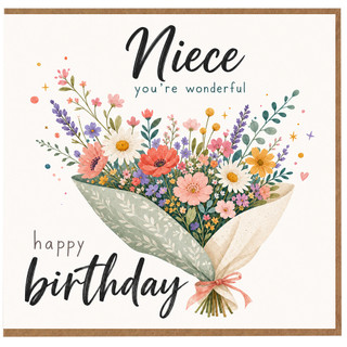Niece Birthday Card, Happy Birthday Niece You’re Wonderful Floral Bouquet Card