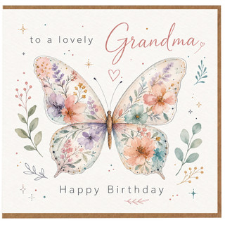 Grandma Birthday Card, To A Lovely Grandma Happy Birthday Floral Butterfly Card