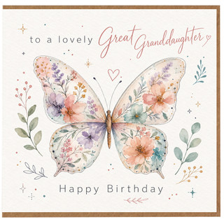Great Granddaughter Birthday Card, Happy Birthday Floral Butterfly Card