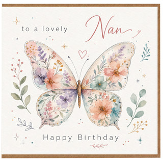 Nan Birthday Card, To A Lovely Nan Happy Birthday Floral Butterfly Card
