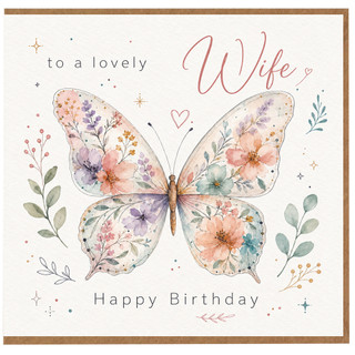 Wife Birthday Card, To a Lovely Wife Happy Birthday Floral Butterfly Card