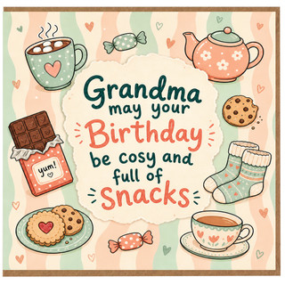 Grandma Birthday Card, Cosy Snacks Birthday Card for Grandma