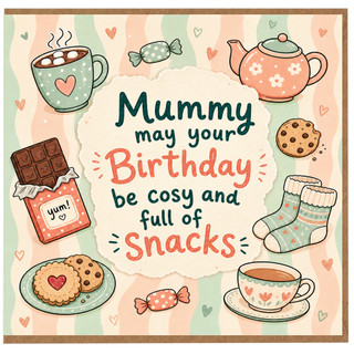 Mummy Birthday Card, Cosy and Full of Snacks Cute Birthday Card
