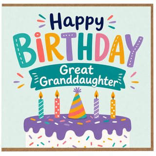 Great Granddaughter Birthday Card, Colourful Happy Birthday Cake Design