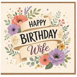 Wife Birthday Card, Happy Birthday Wife Floral Card