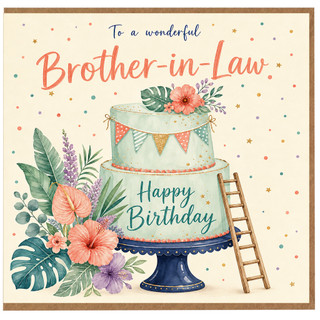 Brother - in - Law Birthday Card, Happy Birthday Card with Cake and Floral Design