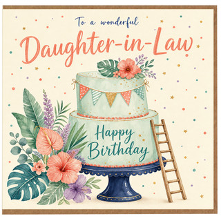 Daughter - in - Law Birthday Card, Happy Birthday Tropical Floral Cake Card