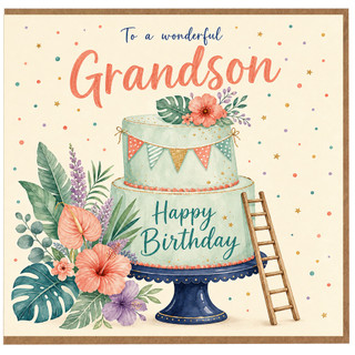 Grandson Birthday Card, To a Wonderful Grandson Happy Birthday Cake Card