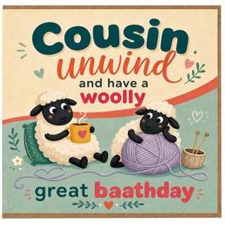 Cousin Birthday Card, Funny Woolly Baathday Sheep Card