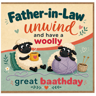 Father - in - Law Birthday Card, Unwind and Have a Woolly Great Baathday Sheep Card
