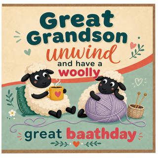 Great Grandson Birthday Card, Woolly Baathday Sheep Design