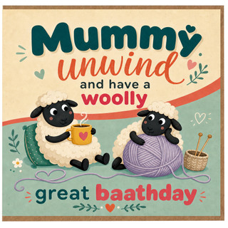 Mummy Birthday Card, Woolly Great Baathday Card for Mum