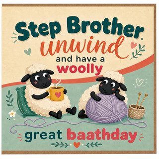 Step Brother Birthday Card, Woolly Great Baathday Card