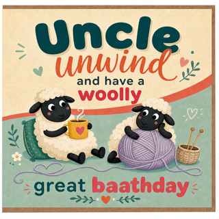 Uncle Birthday Card, Woolly Great Baathday Funny Sheep Greeting Card