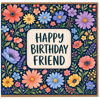 Birthday Card for Friend, Floral Happy Birthday Design