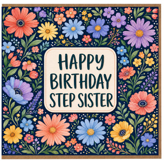 Birthday Card for Step Sister, Floral Happy Birthday Card