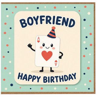 Boyfriend Birthday Card, Cute Playing Card Character Design