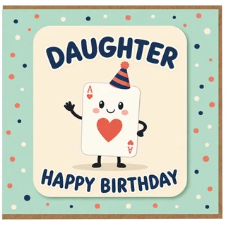 Daughter Happy Birthday Card, Cute Party Hat Playing Card Design