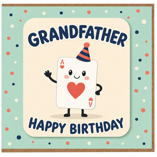 Grandfather Birthday Card, Cute Playing Card Happy Birthday Card