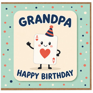 Grandpa Happy Birthday Card, Cute Party Hat Playing Card Design