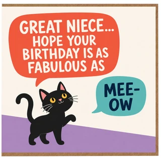 Great Niece Birthday Card, Funny Cat Meow Birthday Greeting Card