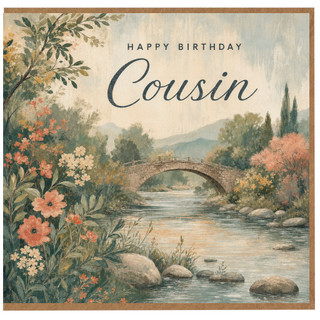 Cousin Birthday Card, Happy Birthday Card for Cousin, Floral Scenic Birthday Card