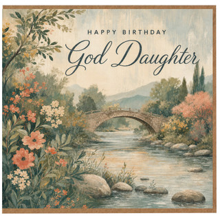 God Daughter Birthday Card, Happy Birthday Floral Bridge Scene Card