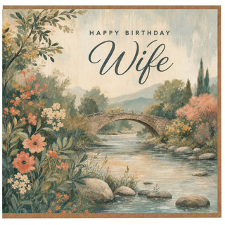 Wife Birthday Card, Happy Birthday Wife Scenic Floral Card